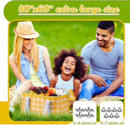 Ceenna Extra Large Picnic Blankets Travel Cooler Bag for Airplane Set Waterproof Foldable Sand Mat Tote Oversized Picnic Blanket Insulated Picnic Bag Insulated Bag for Food Outdoor Camping (Yellow)