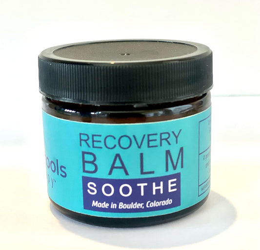 Wave Tools All Natural Recovery Balm Soothe Small Batch Pure Essential Oils Ideal for Massage in Amber Glass jar 2 oz Glass jar