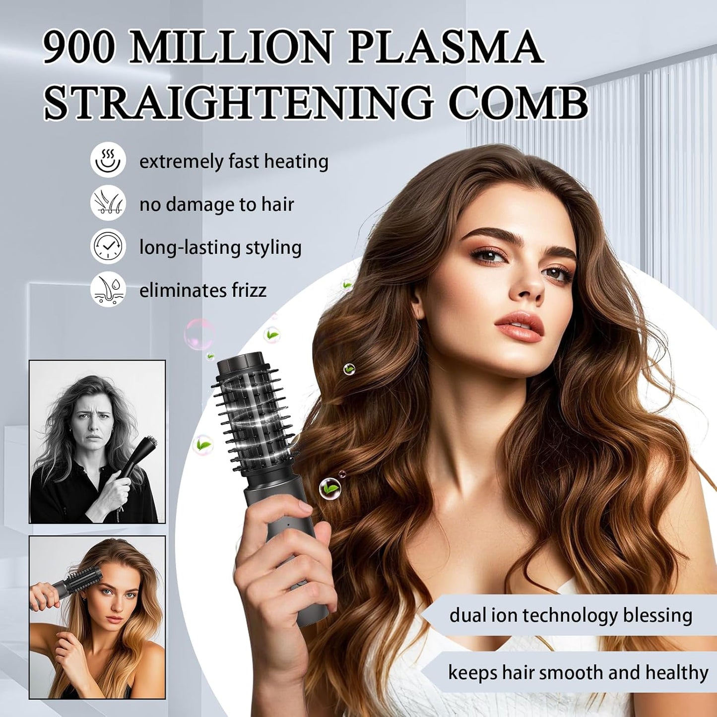 Portable Burling Iron Cordless - Cordless Hot Brush, Hair Curling Brush,4 Temperatures | Fast Heating, Anti-Scald, and Anti-Frizz, Crimper Hair Tool for Travel, Date, Work - Classic Black