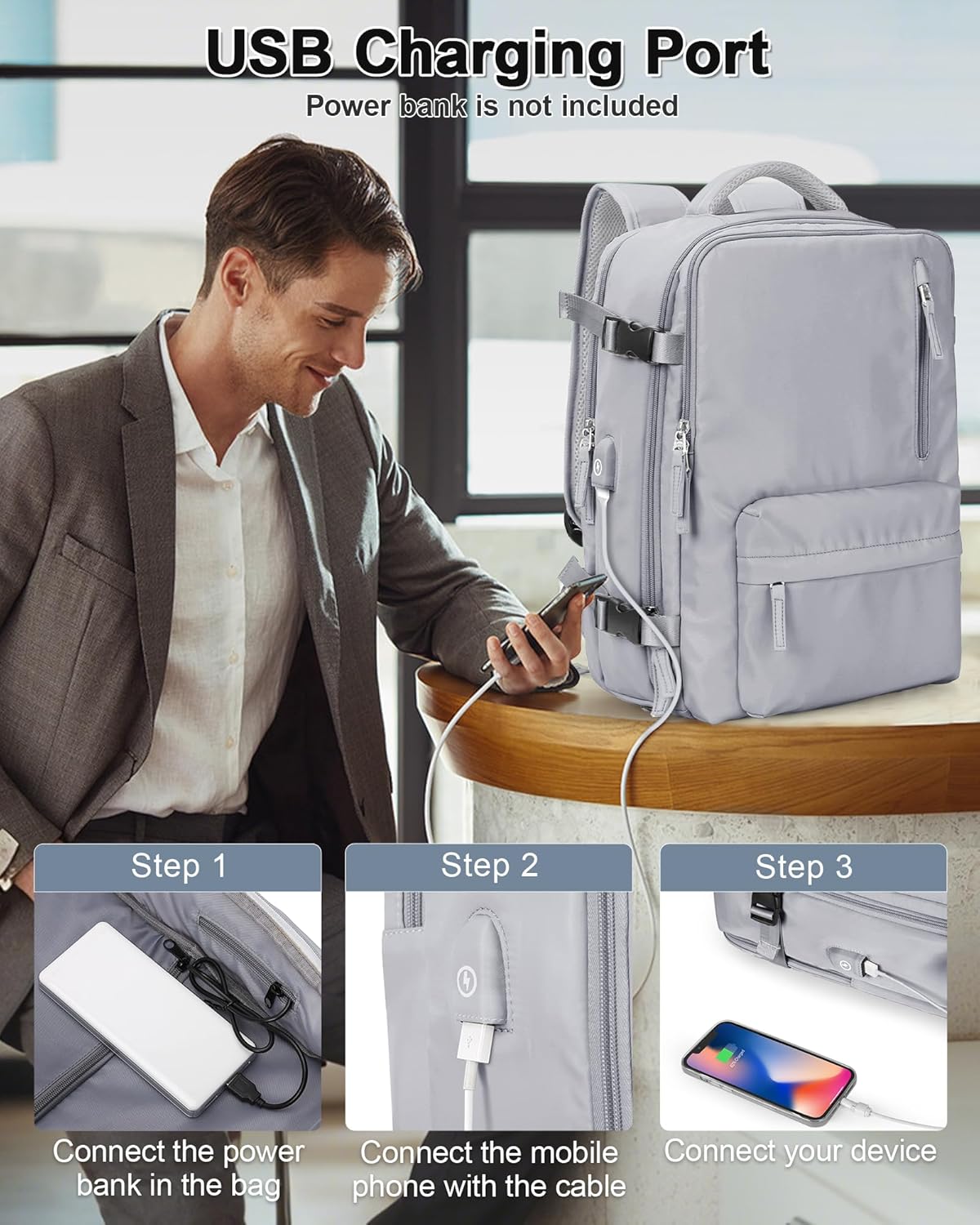 Lendolk Large Travel Backpack Women, Carry On Backpack Men,Hiking Backpack Waterproof Outdoor Sports Rucksack Casual Daypack School Bag Fit 14 Inch Laptop with USB Charging Port Shoes Compartment