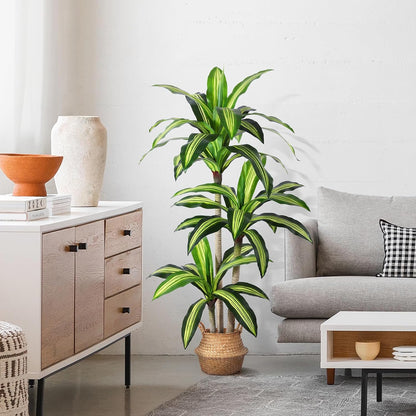 Artificial Plants,5 Ft Dracaena Tree Faux Plants Indoor Decor,Fake Tree with Woven Seagrass Basket Plants for Home Outdoor Decor Office Living Room Porch Housewarming