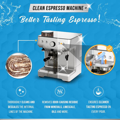Espresso Machine Cleaning Tablets Descaling - 120 Tabs | Compatible with Breville Barista Express, Gaggia, Delonghi, Jura, Philips | Expresso Maker Backflush Oil Remover Descaler Cleaner Clean Tablet