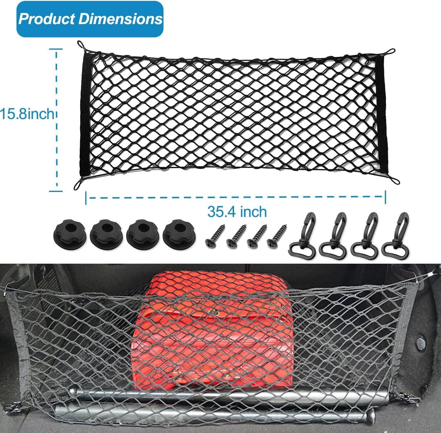Car Rear Cargo Net, Adjustable Elastic Storage Organizer Net, Trunk Cargo Storage Net, Car Interior Accessories, Fit for Car, SUV, Jeep, Truck (35.4 x 15.8 Inch)
