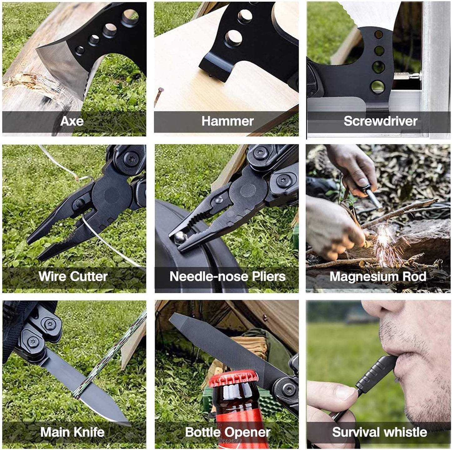 Gifts For Men Dad Husband, Camping Multitool, All in One Hatchet Survival Gear W Hammer Screwdrivers Pliers Bottle Opener Durable Sheath, Fathers Day Birthday Christmas Hunting Hiking