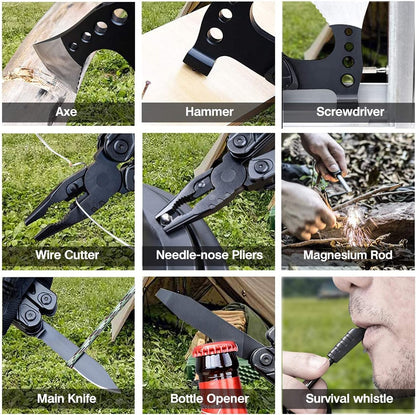 Gifts For Men Dad Husband, Camping Multitool, All in One Hatchet Survival Gear W Hammer Screwdrivers Pliers Bottle Opener Durable Sheath, Fathers Day Birthday Christmas Hunting Hiking