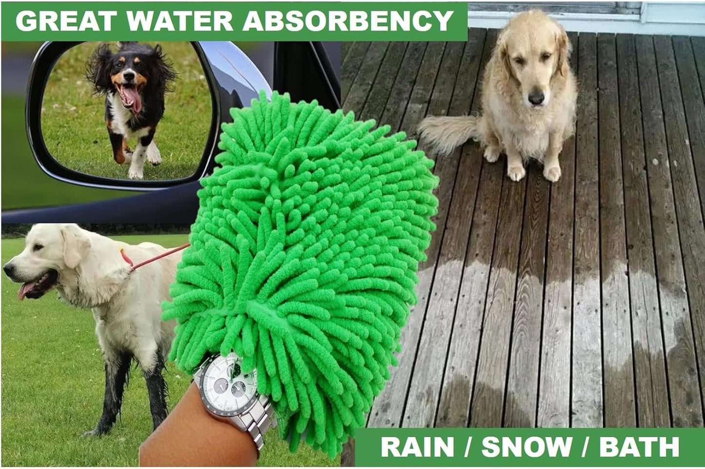 QUALIALL, Green Chenille Microfiber Dusting Mitt, 10.5x8 Inch, Electrostatic, Reusable, Scratch-Free, No-Dust Fly Duster for Sensitive Surfaces