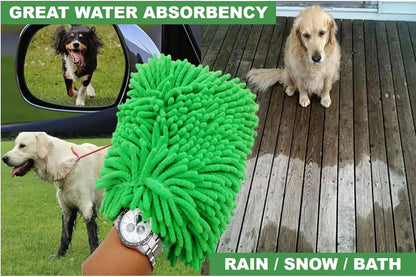 QUALIALL, Green Chenille Microfiber Dusting Mitt, 10.5x8 Inch, Electrostatic, Reusable, Scratch-Free, No-Dust Fly Duster for Sensitive Surfaces