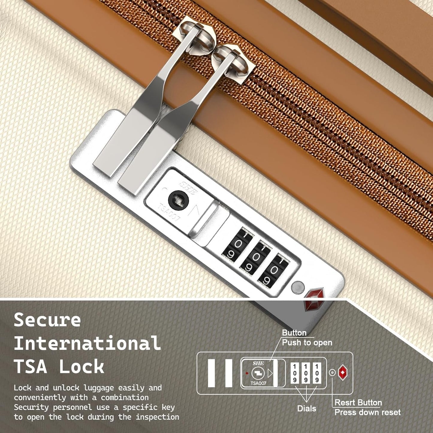 Melalenia Luggage Set 4 Piece Carry On, ABS Hardside Suitcase with TSA Lock and Spinner Wheels,Beige Brown(20 inch)