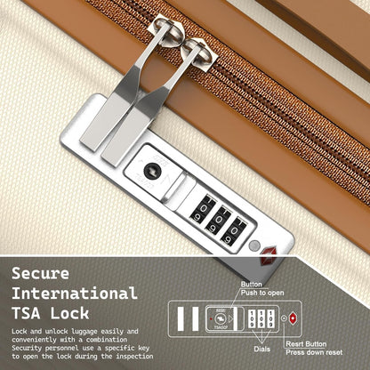 Melalenia Luggage Set 4 Piece Carry On, ABS Hardside Suitcase with TSA Lock and Spinner Wheels,Beige Brown(20 inch)