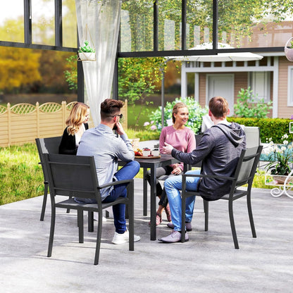 Outsunny 29" Aluminum Outdoor Dining Table for 4, Patio Table with Wood Grain Table Top, for Garden, Lawn, Balcony, Deck, Black