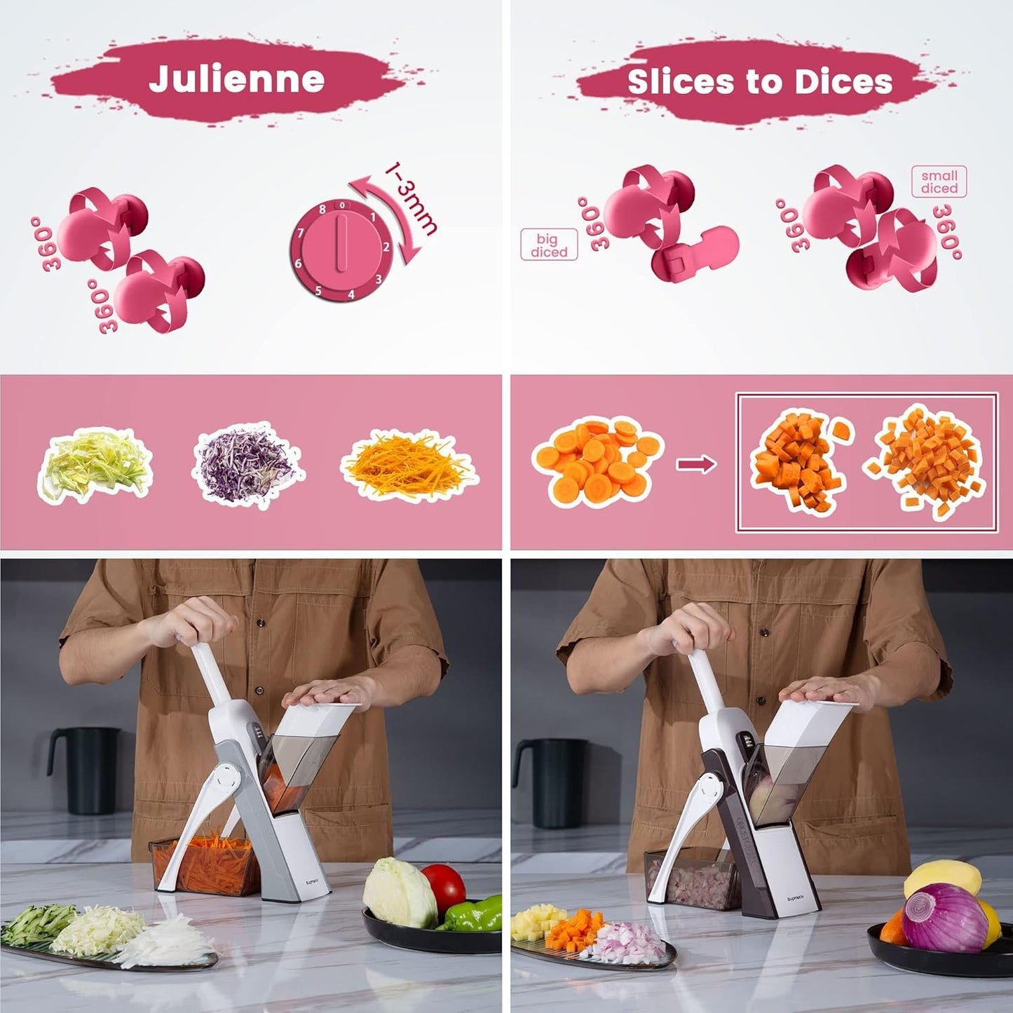 SupMaKin Safe Mandoline Slicer for Kitchen, Vegetable Food Potato Chip Slicer Maual Adjustable Thickness, Chopping Artifact Fast Veggie Salad Chopper Cook Meal Prep
