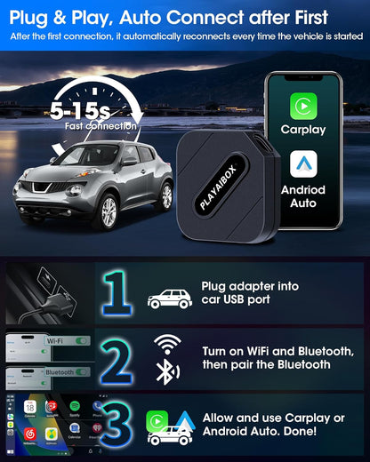 Carplay Wireless Adapter Android Car Wireless Adapter 2 in 1 Design, Bluetooth 5.0 Adapter Wireles-s Android Car Fast Connection Transmission with Plug and Play Mini Design