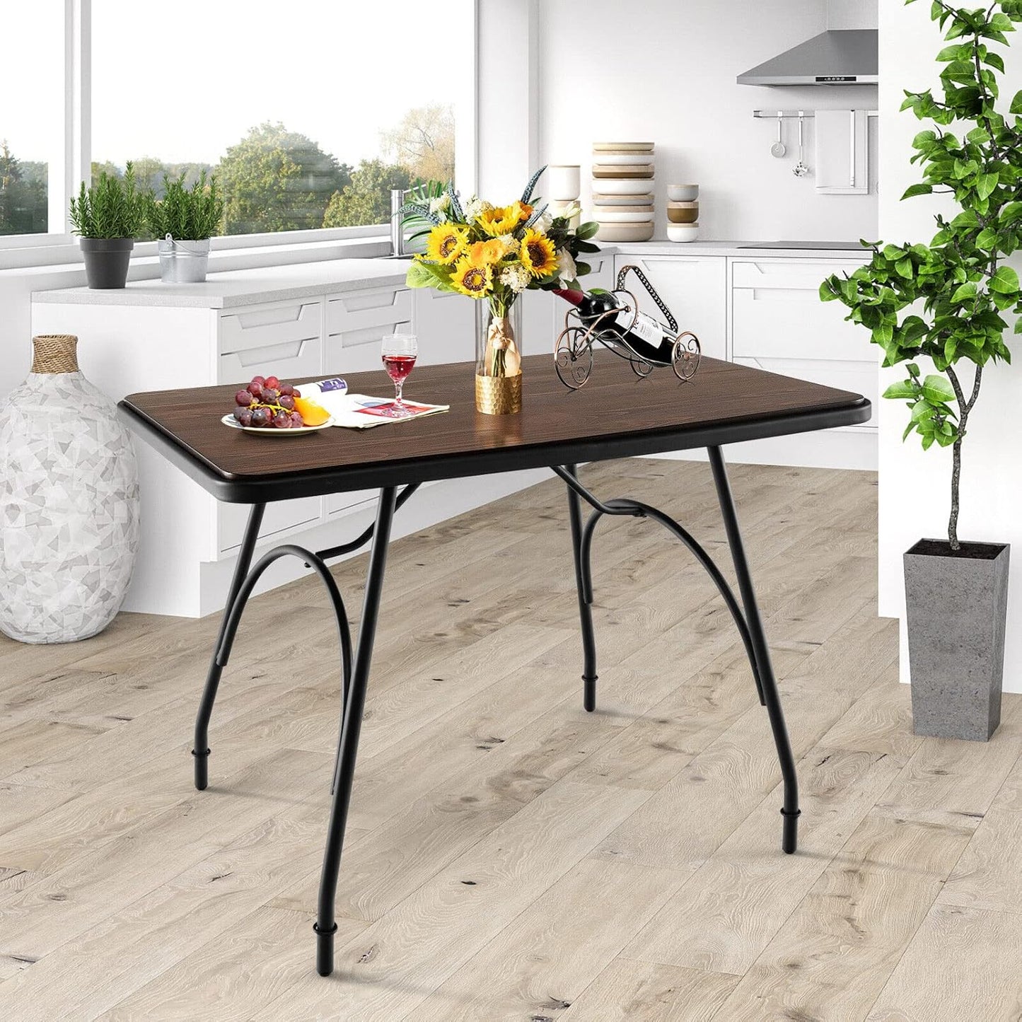 Giantex Industrial Dining Table, 110 x 70cm Kitchen Table w/Spacious Tabletop, Adjustable Feet, Solid Steel Frame, Arch Design & Rounded Corners, Heavy Duty Kitchen Table, Easy Assembly, Rustic Brown