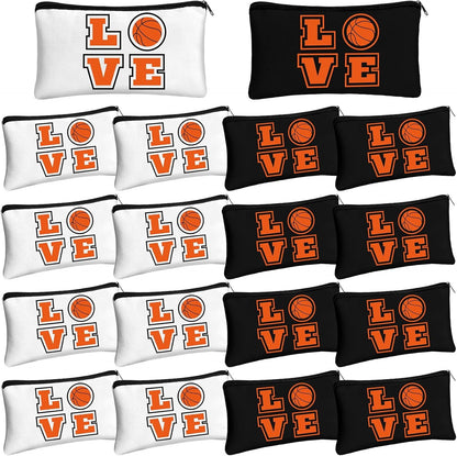 Moukeren 18 Pcs Basketball Gifts Basketball Makeup Bag Accessories Funny Travel Bags for Teen Cosmetic Zipper Pouch for Team Players Lover, 8.27 x 5.12 Inch