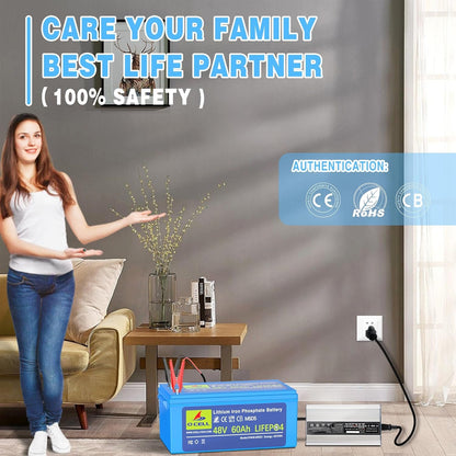 58.4V 10A, AC-DC Battery Charger, Dedicated Best Solution for 48V Lithium Iron Phosphate, LiFePO4 Battery Recharging Support Charging Solar Off-Grid, Backup Power, RV Marine Trolling Motor Lawn Mower