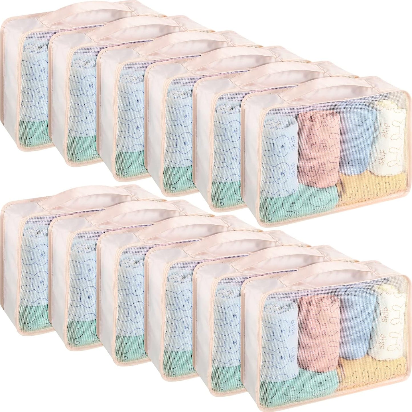 12 Pcs Large Packing Cubes Luggage Organizers for Suitcase High Capacity Travel Organizer Reusable Mesh Luggage Storage Bags for Shoe Clothes Hiking Camping Backpacking Accessories (Beige)