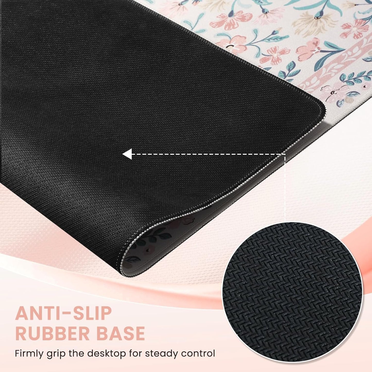 iCasso Desk Matt for Desktop, Black Desk Mat, Cute Desk Pad Mat, XXL Large Mouse Pad for Desk, Anti-Slip Big Mousepad with Stitched Edges, Keyboard Pad Mouse Mat for Computer (Pink)