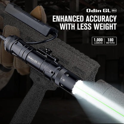 OLIGHT Odin GL Mini 1000 Lumens Rechargeable Tactical Flashlight, Picatinny Rail Mounted Light with Green Beam and White LED Combo, Dual-Button Remote Pressure Switch Flashlight for Hunting, Outdoor