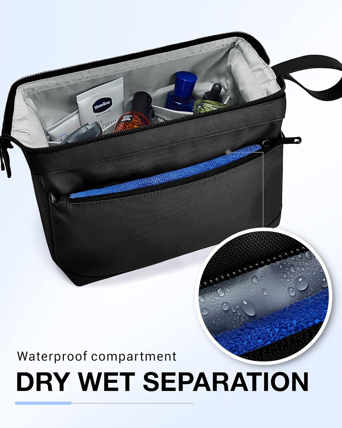 BAGSMART Toiletry Bag for Men, Wide Opening Dopp Kit, Water Resistant Shaving Hygiene Bag for Bathroom Shower, Travel Size Toiletries, Essentials, Black