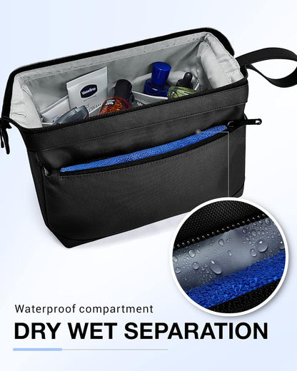 BAGSMART Toiletry Bag for Men, Wide Opening Dopp Kit, Water Resistant Shaving Hygiene Bag for Bathroom Shower, Travel Size Toiletries, Essentials, Black
