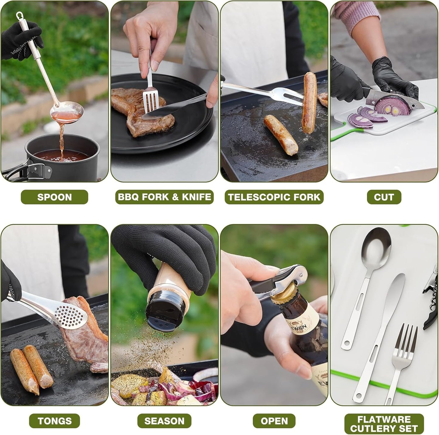 Camping Cooking Utensils Set 16Pcs, Cookware Storage Bag Camping Tool Accessories, Camper Essentials Gear Must Haves Supplies for Travel RV BBQ Grill Picnic Hiking, CT606