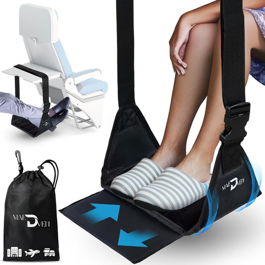Airplane Foot Hammock | Foot Hammock for Plane Travel | Portable Foot Rest for Air Travel | Feet Rest for Airplane | Ergonomic Swing for Plane Leg Rest with Removeable Base | Travel Essentials