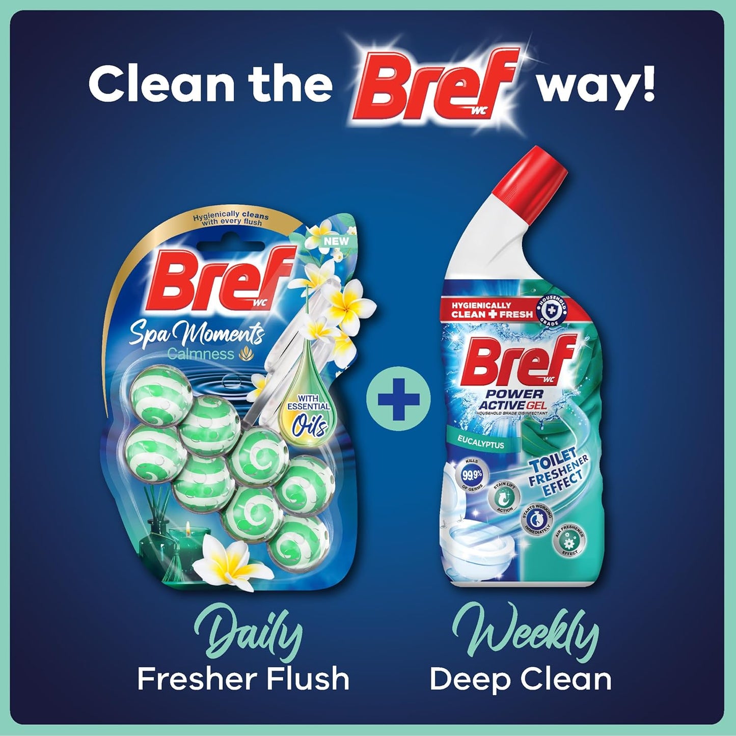 Bref Spa Moments Calmness Rim Block Toilet Cleaner with Essential Oils, 50 g (Pack of 2)
