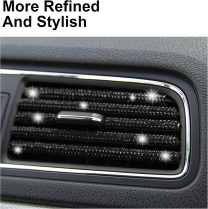 LivTee Bling Car Air Vent Outlet Moulding Trim, 10PCS Car Air Conditioner Decoration Strip, Bling Rhinestone Diamond Car Interior Accessories for Women and Teens, Black