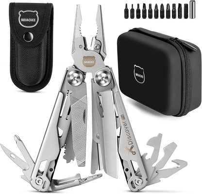 MIAOKE Multitool 23 in 1 with Premium Gift Box, Screwdrivers Saw Screwdrivers Bottle Opener Pliers Camping Knife Cool Gadgets for Men, Best Gift for Boyfriend Son Dad Him Husband, (Silver-Discover)