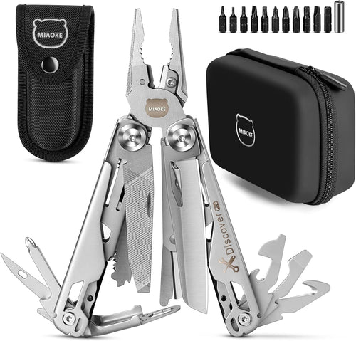 MIAOKE Multitool 23 in 1 with Premium Gift Box, Screwdrivers Saw Screwdrivers Bottle Opener Pliers Camping Knife Cool Gadgets for Men, Best Gift for Boyfriend Son Dad Him Husband, (Silver-Discover)