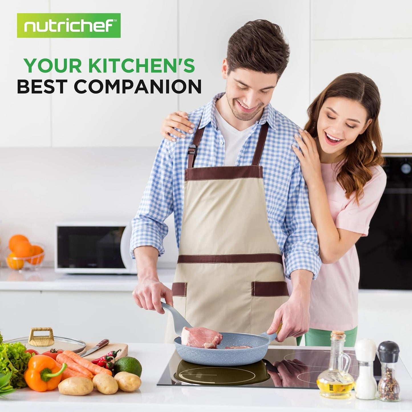 Nutrichef 22-Piece Induction Cookware and Bakeware Set Professional Home Kitchen Collection with Multi-Sized Pots, Pans, Non Stick and Heat-Resistant Tools (Moon Grey Marble)
