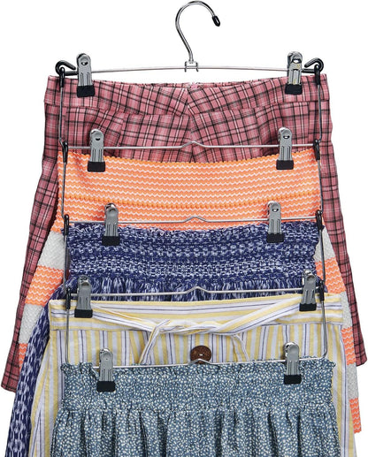 Zober 5-Tier Skirt Hangers with Clips - Metal, Non-Slip Space Saving Pants Hangers W/Adjustable Clips & Swivel Hooks - Skirt Hangers for Women (3-Pack)