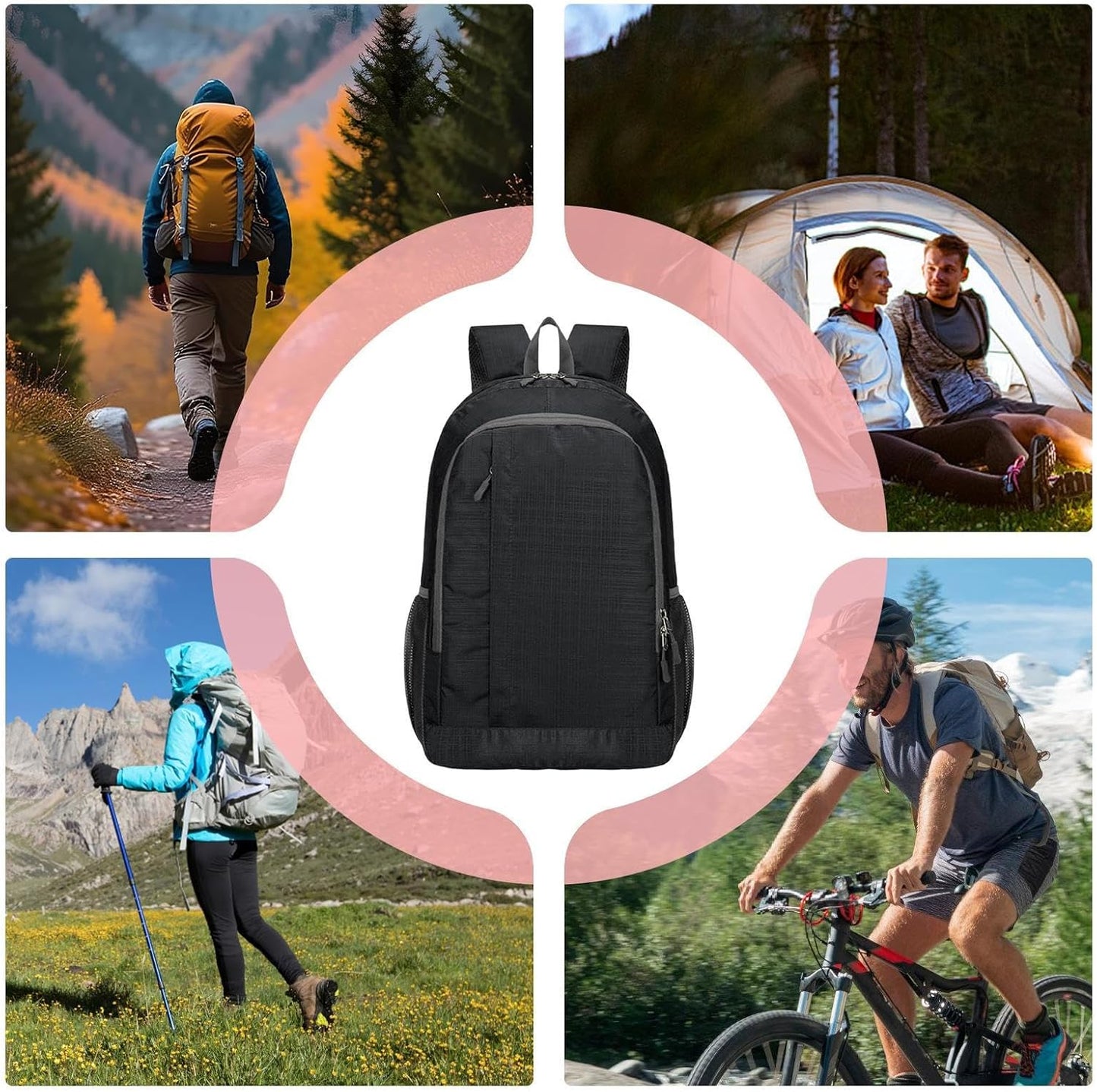 Pzuryhg Daypack Hiking Backpack, Hiking Bag Foldable Backpack, Large, Polyester, 30L Waterproof Lightweight Bags, Outdoor Gear for Men, Women, Camping, Cycling, Sports, 30 x 15 x 46 cm