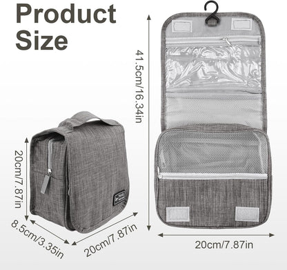 HDBHBH Travel Wash Bag - Large Travel Toiletries Organizer with Multiple Compartments,Suitable for Men & Women, Lightweight Dopp Kit for Camping, Business Travel, Makeup Accessories (Gray)