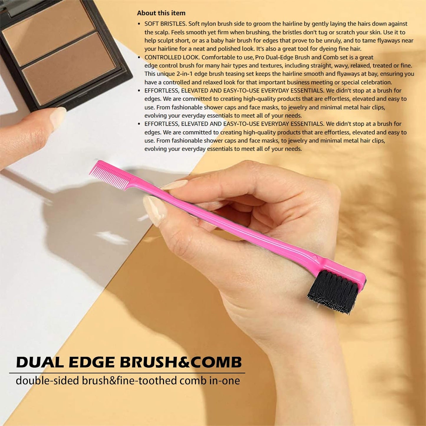 (Combo (Pink & Black)) - MayaBeauty Double Sided Edge Control Hair Brush Comb Combo Pack 2 Pieces Pink and Black