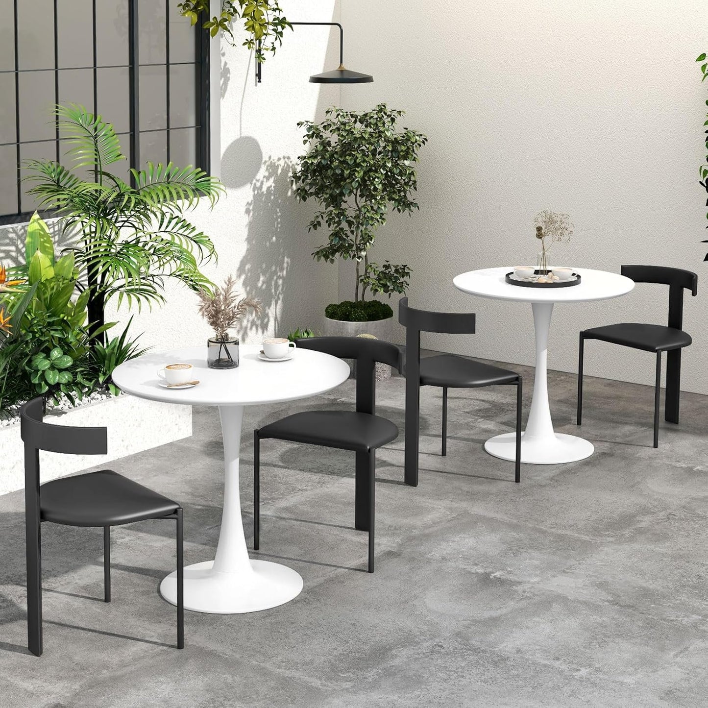 SILKYDRY Round Dining Table, 32” Tulip Table with Circular Tabletop & Metal Pedestal, Bistro Table for 2-4 Person, Mid-Century Modern Leisure Table for Home, Office, Cafe, Pub, Easy Assembly (White)