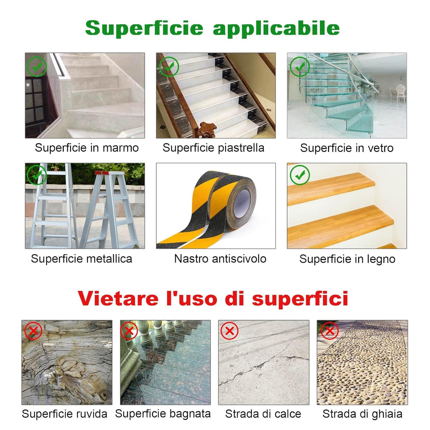 BOMEI PACK Non-slip Adhesive Tape, Non-Slip Tape, Strong Safety Adhesive Tape for Indoor and Outdoor Use, 2 Rolls Black and Yellow 50 mm × 10 m, Total 20 m