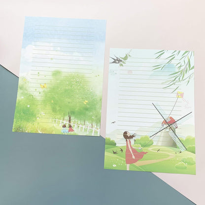 IMagicoo 50 Lined Writing Stationery Paper - Beautiful Design Writing Letter Paper Set, 10 Different Style