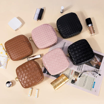 Travel Beauty Case Makeup Bag Women Leather Clutch Bag Checkerboard Cosmetic Bag Organizer Bags Makeup Organizer Portable Travel Accessories for Girl Birthday, Small Chessboard-Pink, Toiletry Bag