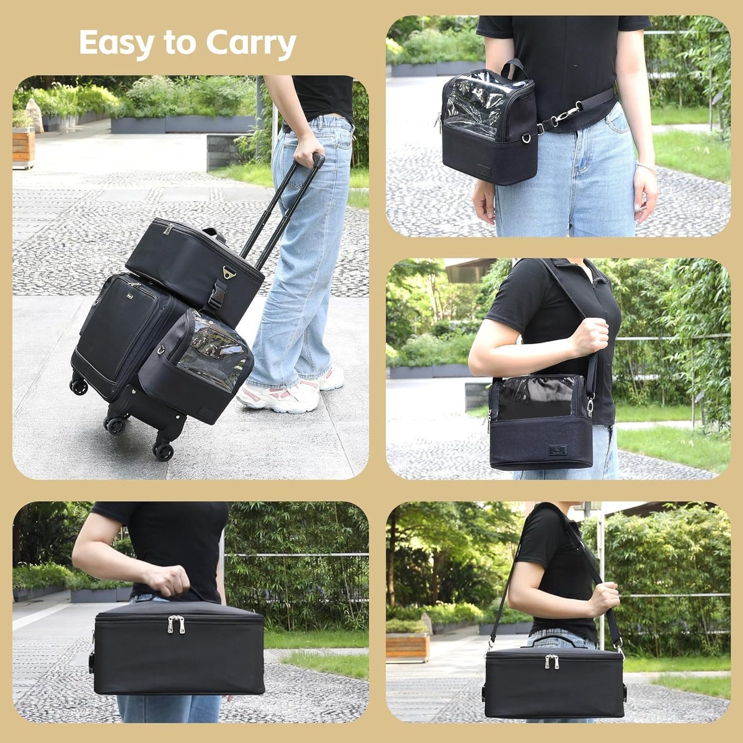 Rolling Makeup Case Professional Makeup Bag Makeup Artist Bags 4 in 1 Cosmetics Rolling Organizer Extra Large Trolley Makeup Travel Case with 360° Swivel Wheels and Adjustable Dividers