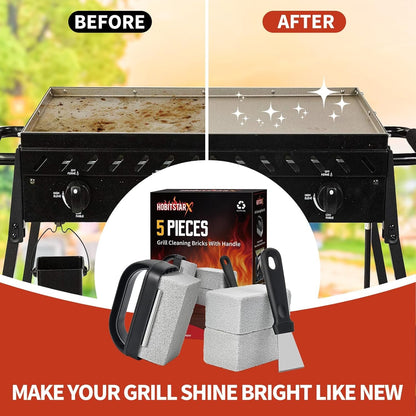 Griddle Stone Grill Brick - Grill Bricks Cleaning Block Barbecue Grill Cleaner Pumice Stone for Blackstone Griddle Accessories Flat Top Brick -3 PCS Grill Cleaning Bricks with Handle