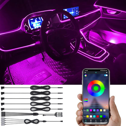 TABEN Ambient Lighting Kit - 6M Fiber Optic 64 Colors Bluetooth APP Control USB Footwell Atmosphere Light DIY 16 Million RGB Multicolor Sound Music Sync Interior Lighting DC 12V