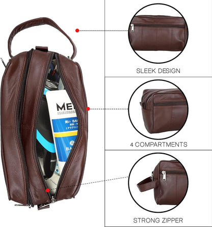 Liberty Leather- Brown Genuine Leather Toiletry Travel Bag for Men and Women, Dopp Kit, Bathroom Organizer Shaving Bag, Cosmetic Bag for Women, Hygiene and Grooming Kit Organizer