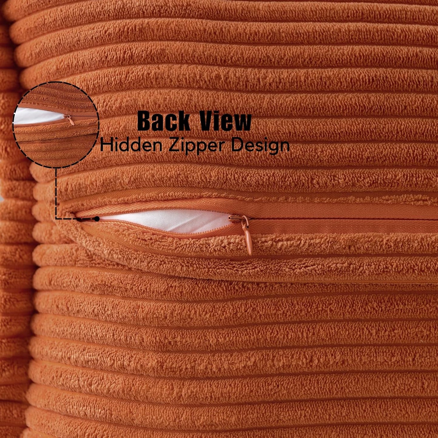2 Packs Throw Pillow Covers Corduroy,Decorative Lumbar Pillow Covers, JOMWEN Super Soft Boho Striped Cushion Covers for Couch Bed Sofa Livingroom (Rust, 50 x 30 cm)