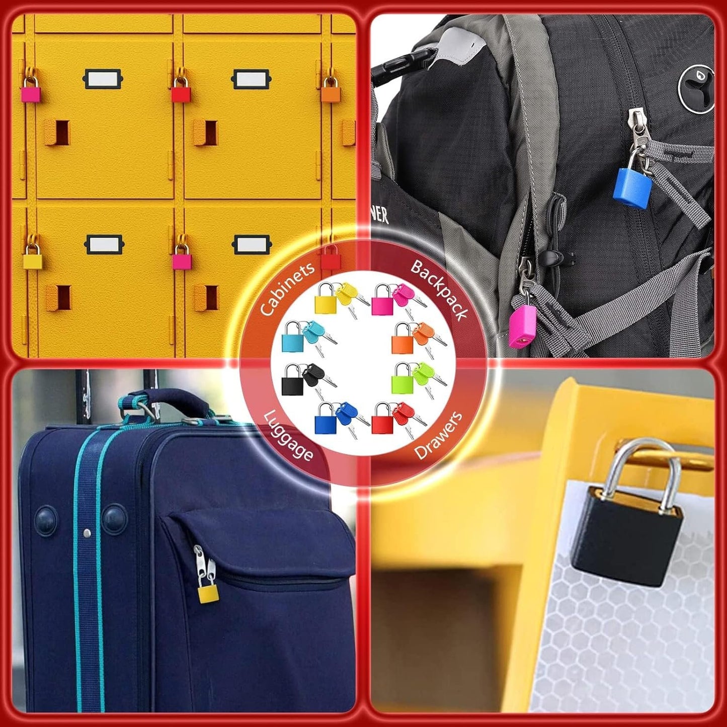 Luggage Padlocks, 8 Pairs Metal Suitcase Locks with Keys, Multicolor Mini Keyed Padlock for Luggage, Suitcase, Backpack, Laptop Bag, Gym Locker, Filing Cabinets, Toolbox (8 Colors)