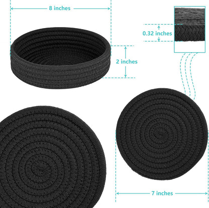 Trivets for Hot Dishes, Pots and Pans, Hot Pads with Storage Basket, Pot Holders for Kitchen, Heat Resistant Mat Protect Counter Home Essentials, Farmhouse Decor (Black 4 PCS)