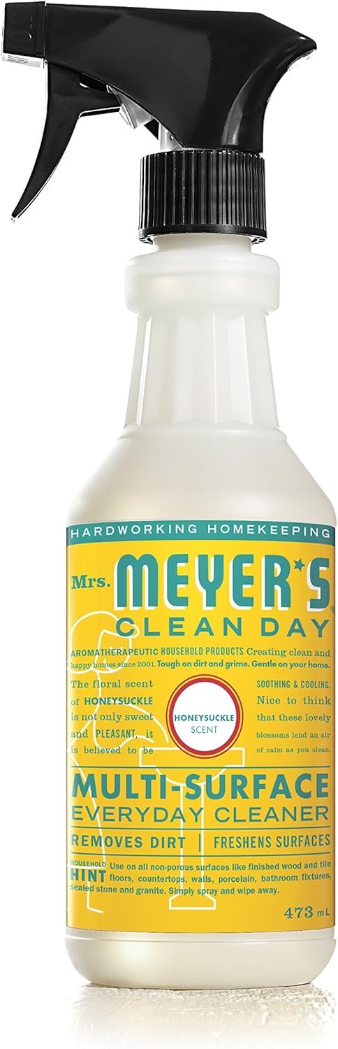Mrs. Meyer's Clean Day Multi-Surface Cleaner Spray, All-Purpose Cleaner Solution for Countertops, Floors, Walls and More, Honeysuckle Scent, 473 ml Spray Bottle