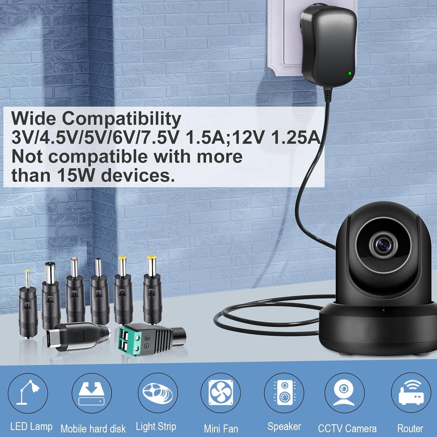 SoulBay 3V 4.5V 5V 6V 7.5V 9V 12V 1000mA Universal AC/DC Adapter with 8 Selectable Adapters for Home Electronics 3-12V - 150cm Charging Cable