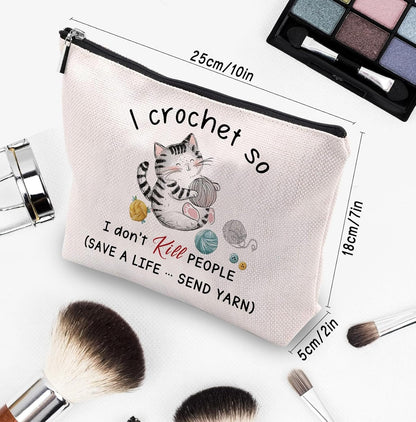 Crocheting Gifts for Crocheters Accessories Makeup Bag, Gifts for People Who Like Crocheting, Crocheter Knitting Supplies Stuff Things Gadgets, Small Crochet Gift Bag Cosmetic Bag Pouch