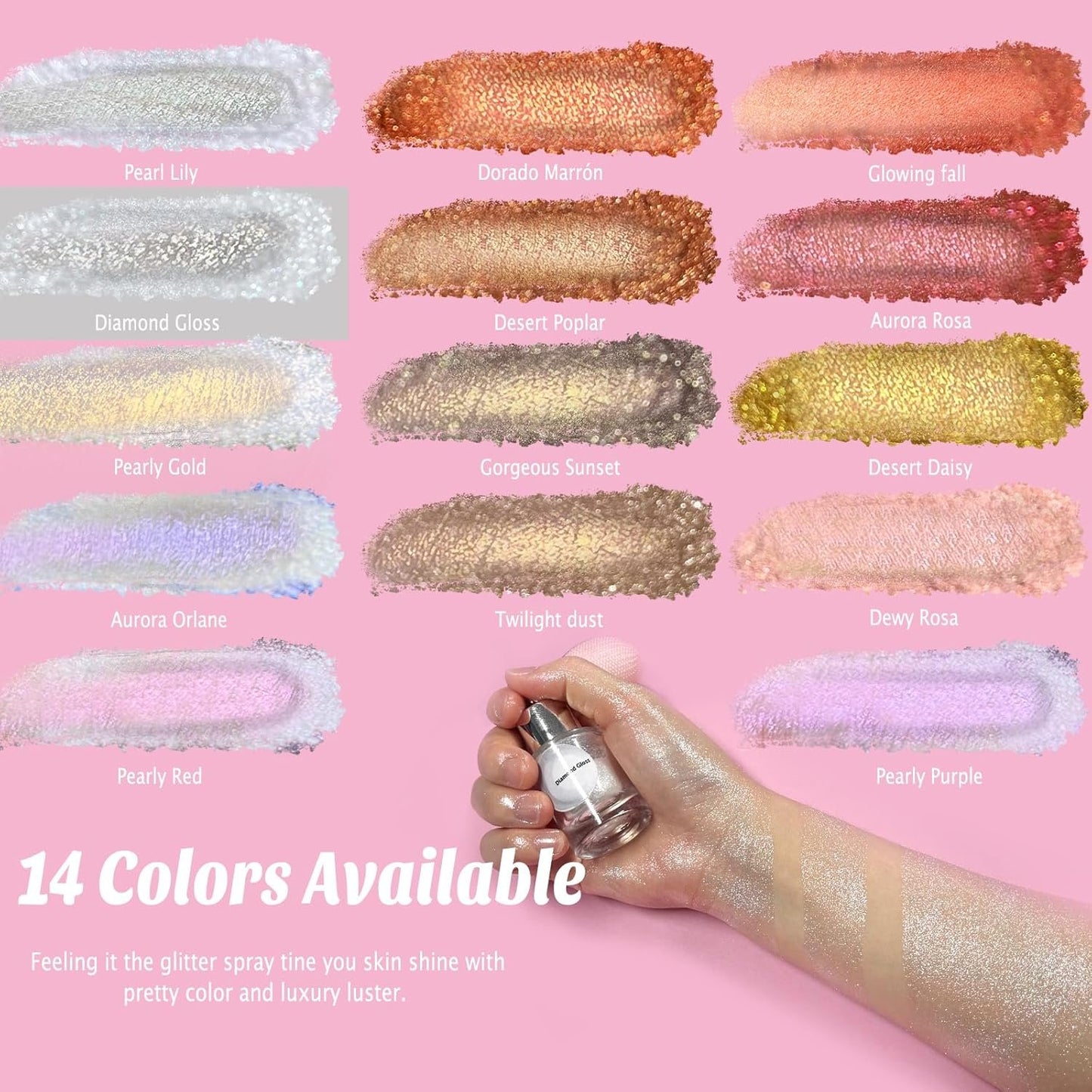 Boko Highlighter Powder Spray, Cosmetic Body Shimmer Spray High Gloss Diamond Highlight Glitter Powder Makeup Sparkle Glitter Hairspray Rave Accessories for Women Face Paint Hair Clothes
